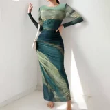 SC Plus Size Print Long Sleeve Slim Maxi Dress GHHE-29147