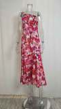 SC Plus Size Slash Neck Print Sling Fishtail Dress GHHE-23172