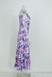SC Plus Size Slash Neck Print Sling Fishtail Dress GHHE-23172
