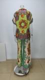 SC Plus Size Color-Block Print Top And Wide-Leg Pants Two-Piece Set GHHE-28065