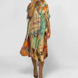 SC Plus Size V Neck Print Loose Maxi Dress GHHE-29304