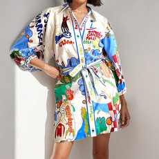 SC Plus Size Print Lapel Shirt Dress GHHE-29124