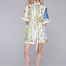 SC Plus Size Short Sleeve Color Block Mini Dress GHHE-29130