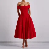 SC Plus Size One Shoulder Solid Color Maxi Dress GHHE-29261