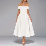 SC Plus Size One Shoulder Solid Color Maxi Dress GHHE-29261