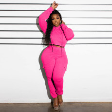 SC Patchwork Fleece-lined Hooded Sweatshirt Pants Two-Piece Set YNSF-2621