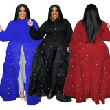 SC Plus Size Pearl Mesh Panel Maxi Dress QYXZ-99961