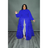 SC Plus Size Pearl Mesh Panel Maxi Dress QYXZ-99961