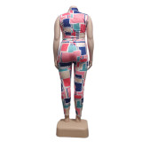 SC Plus Size Sleeveless Print Two Piece Pants Set QYXZ-9121