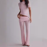 SC Long Sleeve Short Irregular Top Two Piece  Pants Set GOLB-SU4218