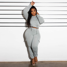 SC Patchwork Fleece-lined Hooded Sweatshirt Pants Two-Piece Set YNSF-2621