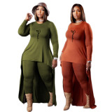 SC Plus Size Letter Print Long Sleeve Two Piece Pants Set QYXZ-9958