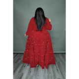SC Plus Size Pearl Mesh Panel Maxi Dress QYXZ-99961