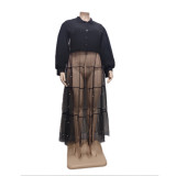 SC Plus Size Pearl Mesh Panel Maxi Dress QYXZ-99961