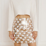 SC Heart-Print Color-Block Sequined Skirt GOLB-SU4243