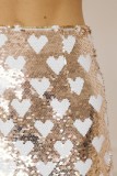 SC Heart-Print Color-Block Sequined Skirt GOLB-SU4243