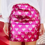 SC Heart-Print Color-Block Sequined Skirt GOLB-SU4243