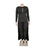 SC Plus Size Letter Print Long Sleeve Two Piece Pants Set QYXZ-9958