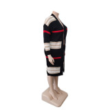 SC Plus Size Stripe Knits Long Coats QYXZ-9100