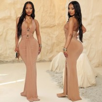 SC Backless Hollow Out  Split Maxi Dress GZIY-6362