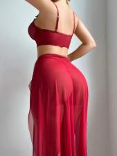 SC Mesh See Through Split Lingerie Three Piece Skirt Set YQ-W874