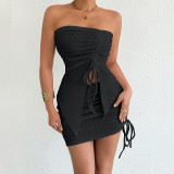 SC Solid Color Drawstring Tube Top Two Piece Skirts Set YMYF-9551