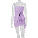 SC Solid Color Drawstring Tube Top Two Piece Skirts Set YMYF-9551