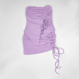 SC Solid Color Drawstring Tube Top Two Piece Skirts Set YMYF-9551