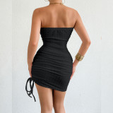 SC Solid Color Drawstring Tube Top Two Piece Skirts Set YMYF-9551
