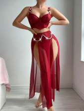 SC Mesh See Through Split Lingerie Three Piece Skirt Set YQ-W874