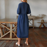 SC Plus Size Denim Stand Collar Button-Up Long Sleeve Dress GDAM-218523