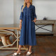 SC Plus Size Denim Stand Collar Button-Up Long Sleeve Dress GDAM-218523