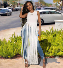 SC Plus Size Sleeveless Tassel Solid Color Tops YH-5047