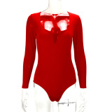 SC Solid Color Deep V Neck Skinny Bodysuit YMYF-8801