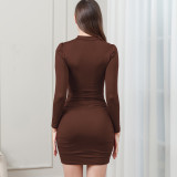 SC Solid Color Long Sleeve Midi Dress YMYF-8909