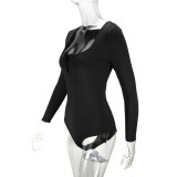 SC Solid Color Deep V Neck Skinny Bodysuit YMYF-8801