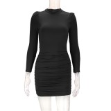 SC Solid Color Long Sleeve Midi Dress YMYF-8909