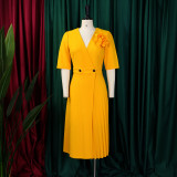 SC Plus Size Solid Color Press Size Midi Dress GCZF-8628