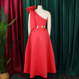 SC Plus Size Slash Shoulder Bow Maxi Dress GCZF-8613