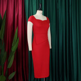 SC Plus Size Solid Color Short Sleeve Pencil Dress GCZF-8529
