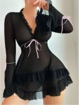SC Sexy Mesh Long Sleeve Backless Dress Lingerie Set YQ-W870