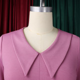SC Plus Size Solid Color Lapel Midi Dress GCZF-8637