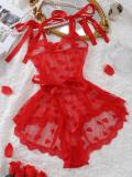 SC Red Heart Mesh Irregular Pearl Backless Nightgown Set YQ-W885