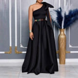 SC Plus Size Slash Shoulder Bow Maxi Dress GCZF-8613