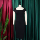 SC Plus Size Solid Color Short Sleeve Pencil Dress GCZF-8529