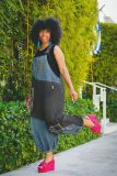 SC Plus Size Contrast Color Hoels Denim Patchwork Overalls GYLN-8879