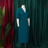 SC Plus Size Solid Color Press Size Midi Dress GCZF-8628