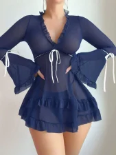 SC Sexy Mesh Long Sleeve Backless Dress Lingerie Set YQ-W870