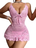 SC Sling Lace Mesh See Through Lingerie Dress Set YQ-W847