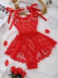 SC Red Heart Mesh Irregular Pearl Backless Nightgown Set YQ-W885